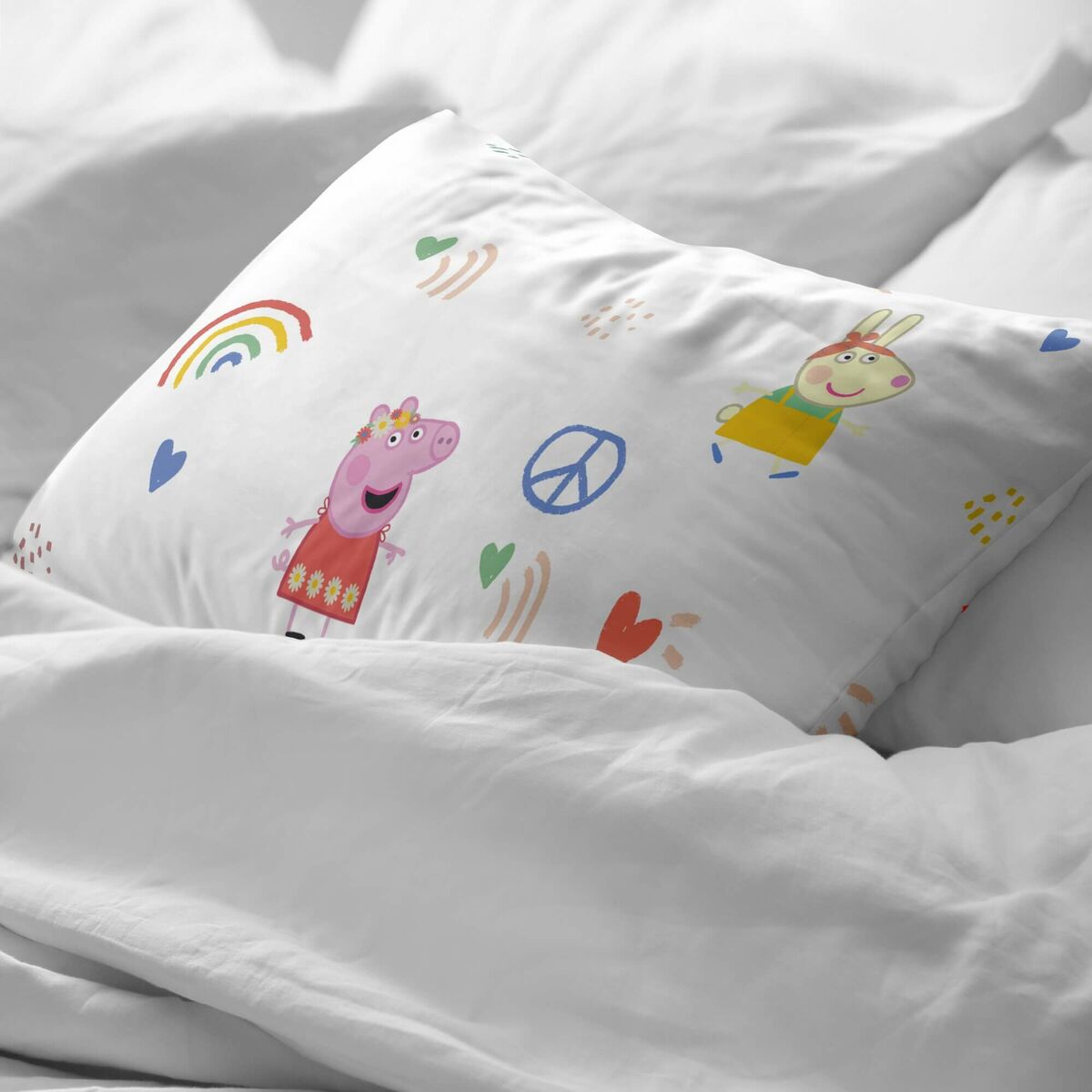 Funda de almohada Peppa Pig Peace Multicolor 45 x 110 cm